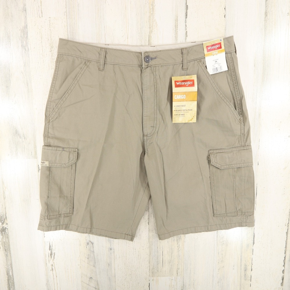 Wrangler Cargo Shorts Mens 34 Beige Relaxed Ripstop Utility NEW